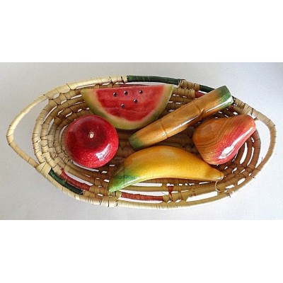 Lot of 5 Large Alabaster Marble Fruit with Basket Vintage 60s   263851613424